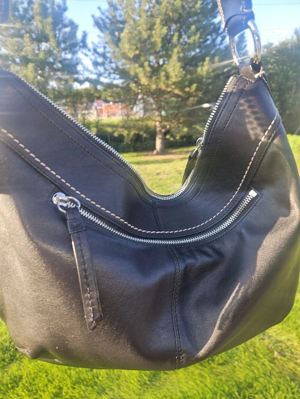 Coach Soho Black Leather Hobo Shoulder Bag with Silver Hardware